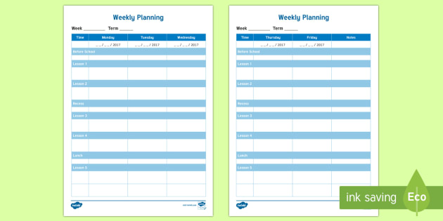 Weekly Planning Template - End of Year/Back to School Australia