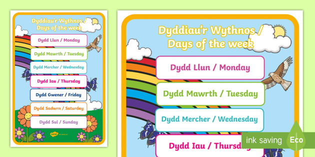 Week Days in Welsh and English Display Poster | Twinkl-made