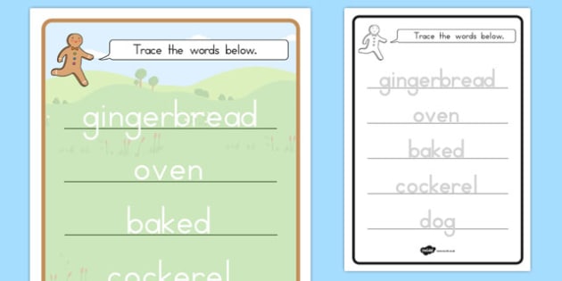 The Gingerbread Man Trace the Words Worksheet