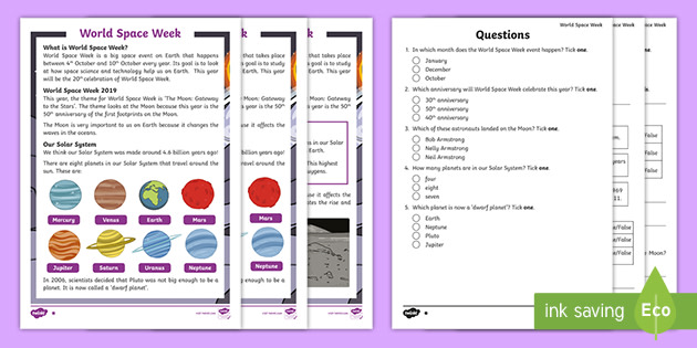 New World Space Week 2019 Differentiated Reading Comprehension