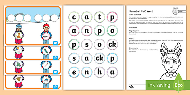 Phonics Level 2 Winter Snowball Cvc Activity Teacher Made