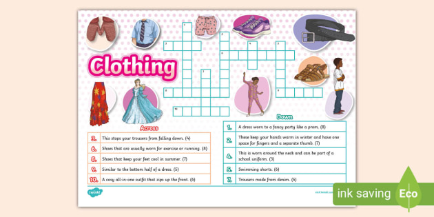 Clothing Crossword KS2 Clothes Twinkl