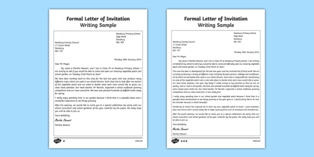 Formal Letter Of Invitation Writing Sample Teacher Made