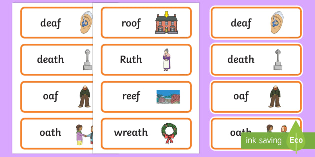 Word Final Voiceless 'th' and 'f' Minimal Pair Cards