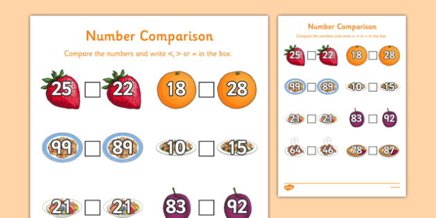 Food Themed Number Comparison Sheet (teacher made)