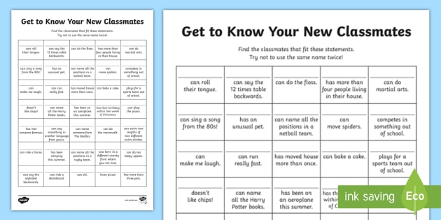 Y6 Get to Know Your Classmates Worksheet (teacher made)