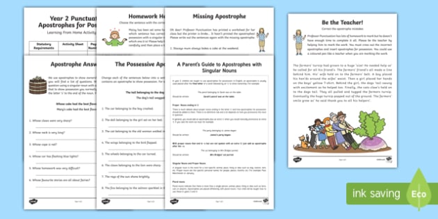 year 2 punctuation apostrophes for possession activity booklet