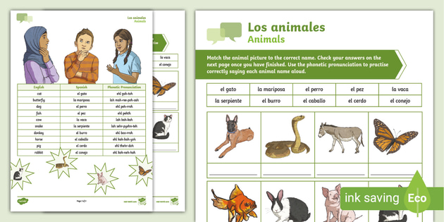 Basic Animals in Spanish | Match and Say | Twinkl Resources