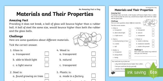 Materials and Their Properties KS1 Worksheets - Science Resources