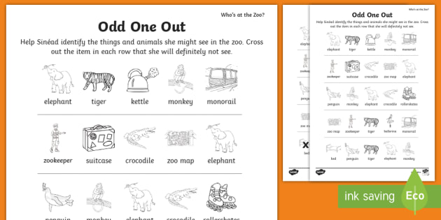 Who's at the Zoo? Circle the Odd One Out Worksheet / Worksheet