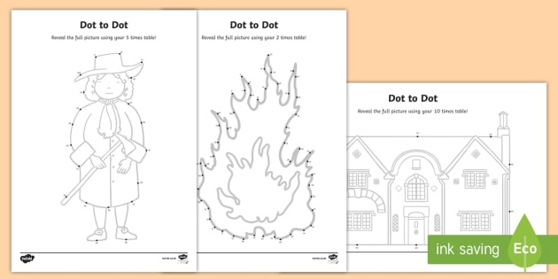 Year 2 The Great Fire of London Dot to Dot 2, 5 and 10 Worksheet