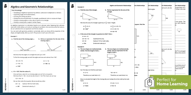algebra and geometric relationships worksheet beyond maths