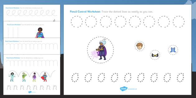 worksheets hero phonics superheroes Worksheets Pencil  Control Superhero Themed