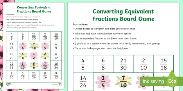 Spring-Themed Equivalent Fractions Board Game