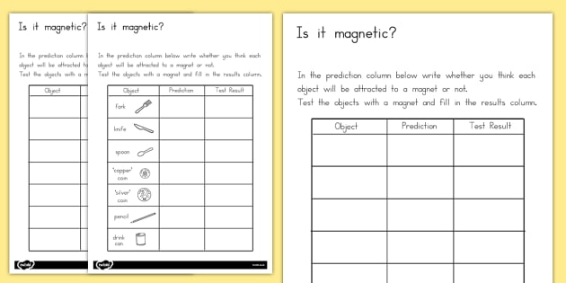 Magnetic Objects Worksheet (teacher made)