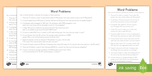 long multiplication word problems differentiated worksheet