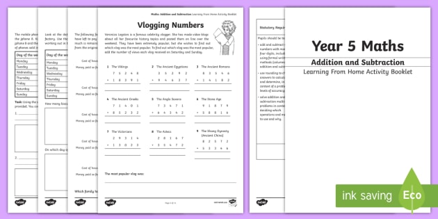 year 5 maths addition and subtraction working from home activity booklet