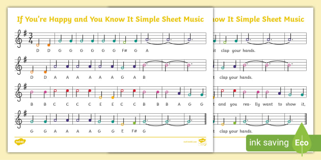 👉 If You're Happy and You Know It Simple Sheet Music