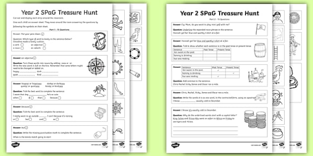 year 2 spag treasure hunt activity primary resource