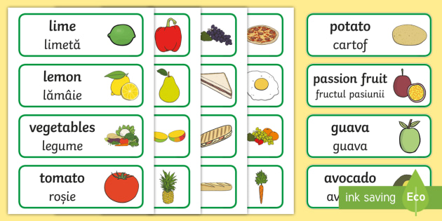 Food Topic Word Cards English/Romanian - Food Topic Word Cards