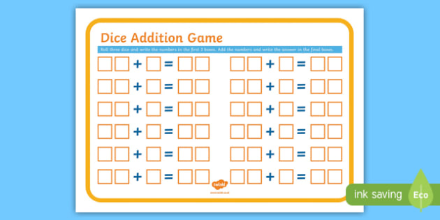 free dice addition recording sheet game twinkl