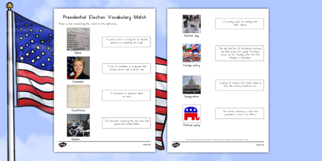 Presidential Election Vocabulary Word and Picture Matching Worksheet