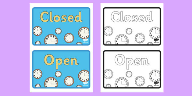 Clock Shop Role Playing Open and Closed Business Sign