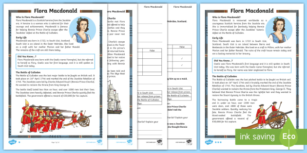 Flora Macdonald Differentiated Reading Comprehension Activity