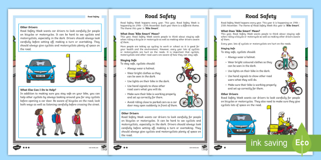 Road Safety Week Differentiated Reading Comprehension Activity