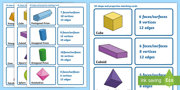 Pack of 10 3 Dimensional Cubes Children's Educational Card Shapes 