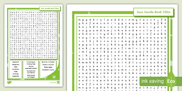 Jaco Jacobs Word Search | Book Titles | Senior Phase