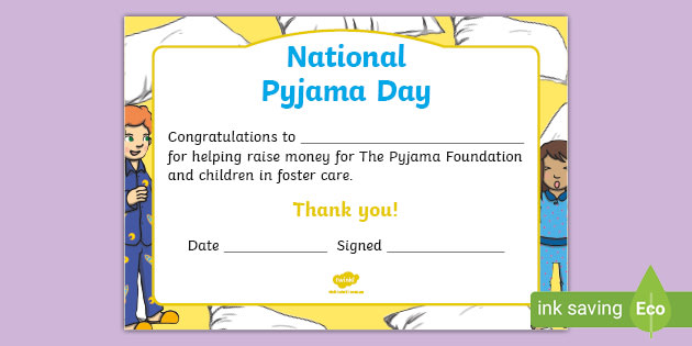 Pyjama Day Australia Certificate Fundraising Resource F-2 - Main Image