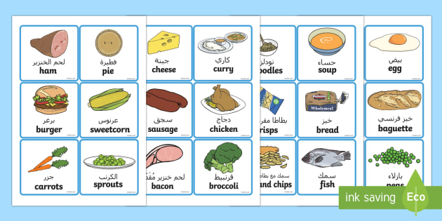 Food Word And Picture Cards Arabic English Food Word And Picture