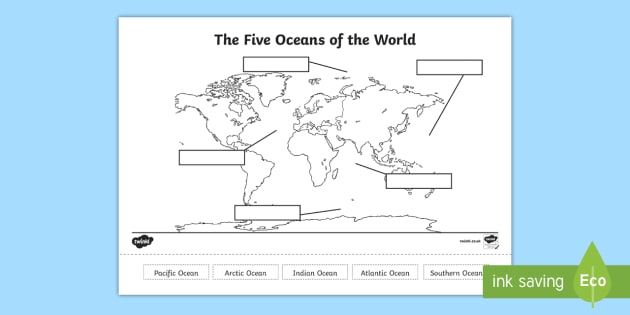 The Five Oceans Map Labelling Cut and Stick Worksheet / Worksheet