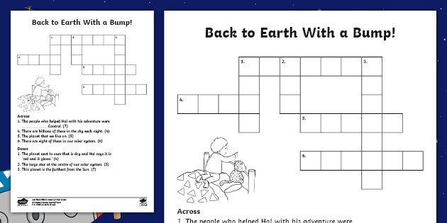 Back to Earth with a Bump Crossword (teacher made)