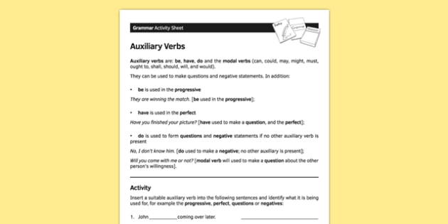 KS3 English Curriculum Auxiliary Verbs Worksheet Worksheet