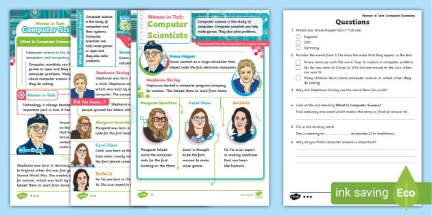 KS1 Women in Tech: Computer Scientists Reading Comprehension