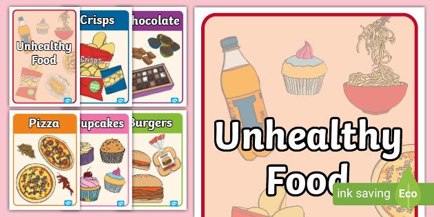 FREE! - Unhealthy Food Pictures with Names - KS1 - Twinkl Resource