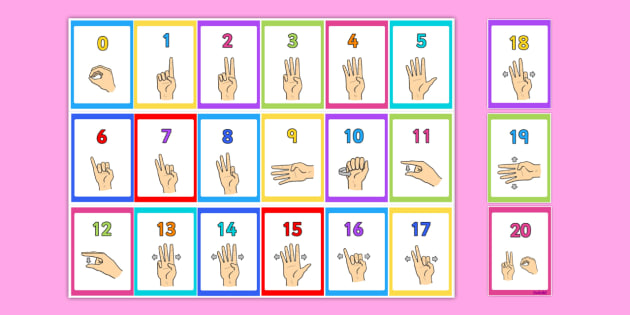 british sign language 0 20 number display borders signers