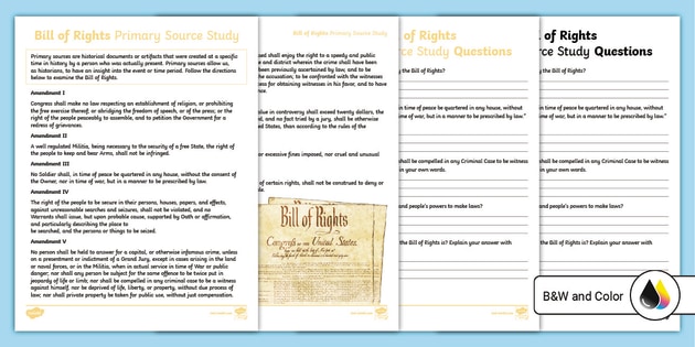 Bill Of Rights Primary Source Study (teacher Made)