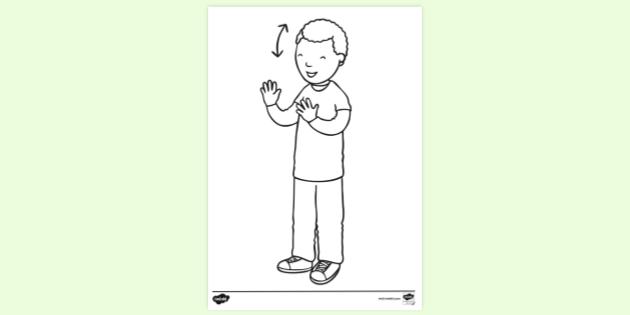 Boy Talking Animatedly and Nodding Head Colouring Sheet