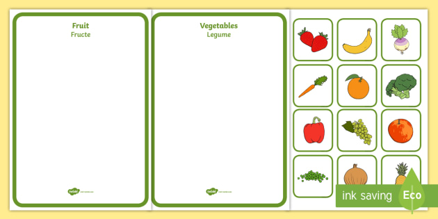 Fruit and Vegetables Sorting Activity Romanian/English