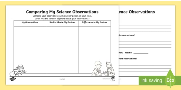 Comparing My Science Observations Worksheets - Twinkl