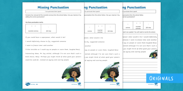 ks2 superhero story speech punctuation differentiated sheets