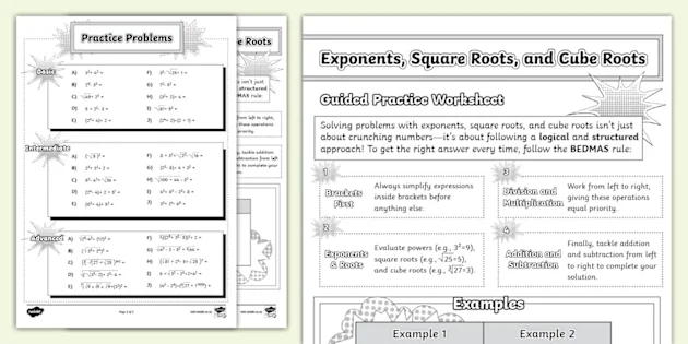 exponents square roots cube roots guided practice