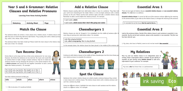 Year 5 6 Relative Clauses Activity Booklet Primary Resources
