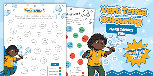 Verb Tense Colouring Activity Sheet
