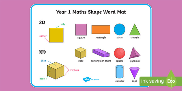 year 1 2d shape and 3d object word mat teacher made