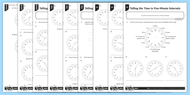 telling-the-time-in-five-minute-intervals-differentiated-worksheet