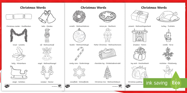 Christmas Words Colouring Pages English German